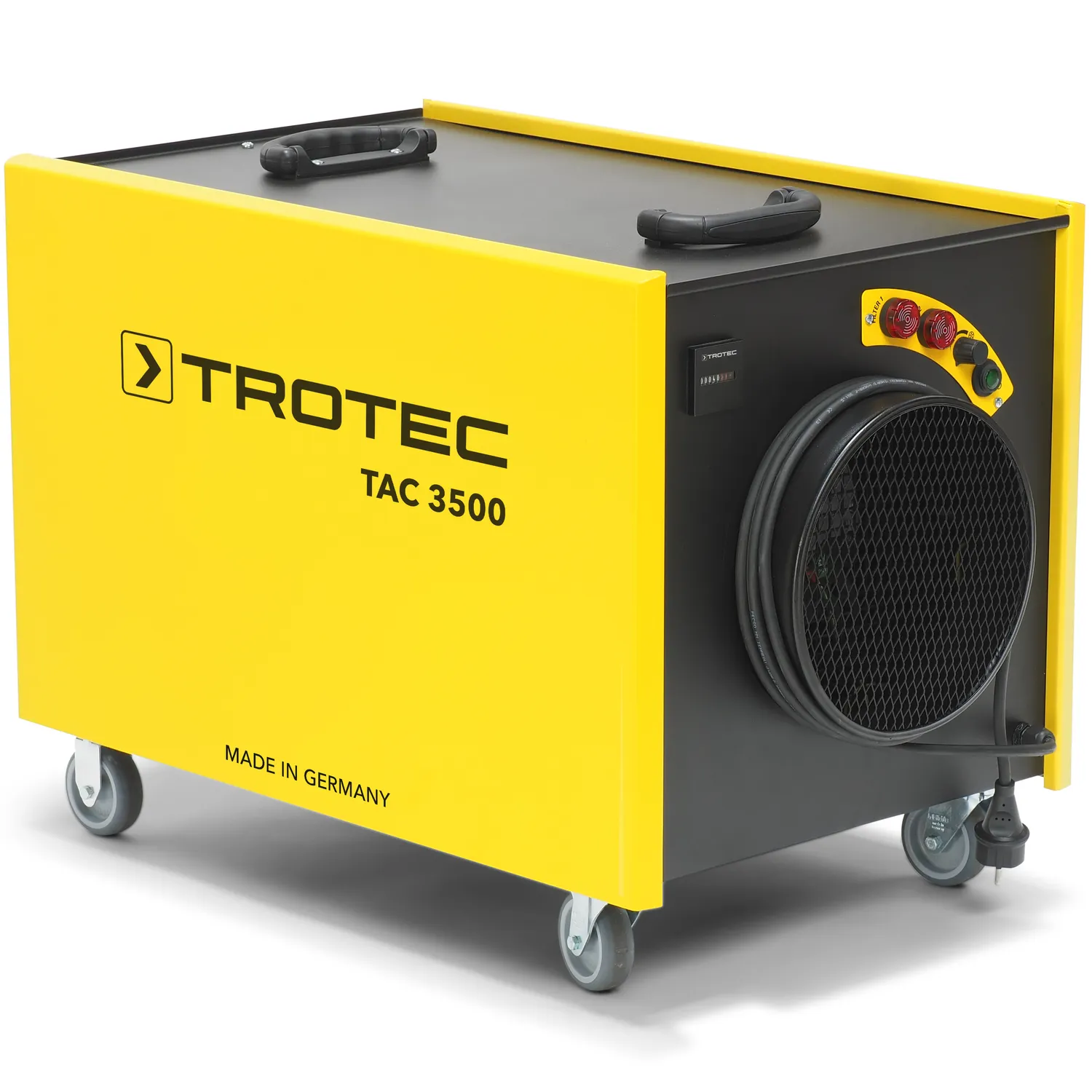 TROTEC Luftreiniger TAC 3500, Schrägansicht von der Längsseite mit Schlauchanschluss