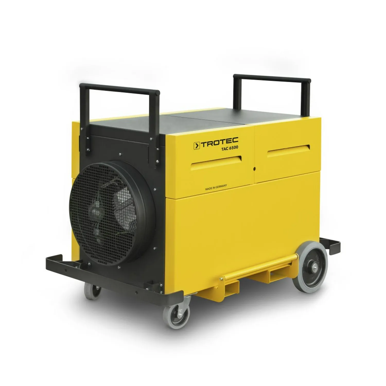 TROTEC Luftreiniger TAC 6500 auf Fahrgestell mit zwei Schiebebügeln, Schrägansicht mit Ventilatoröffnung