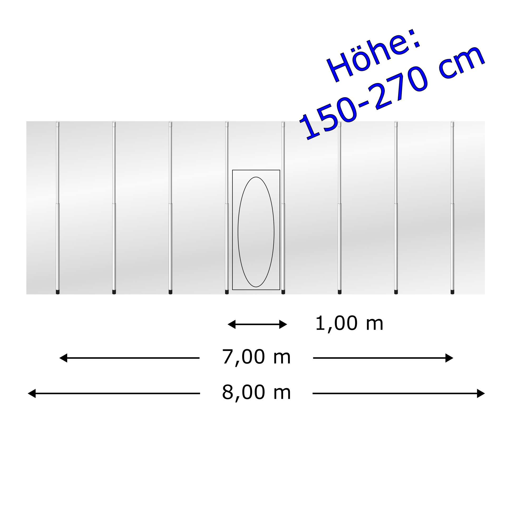 Staubschutzwand solidWALL 8,00 x 2,70 m Komplett-Paket – Ansicht, Sichtschutz, Trennwand, Paneel, Korridor, Maßangabe