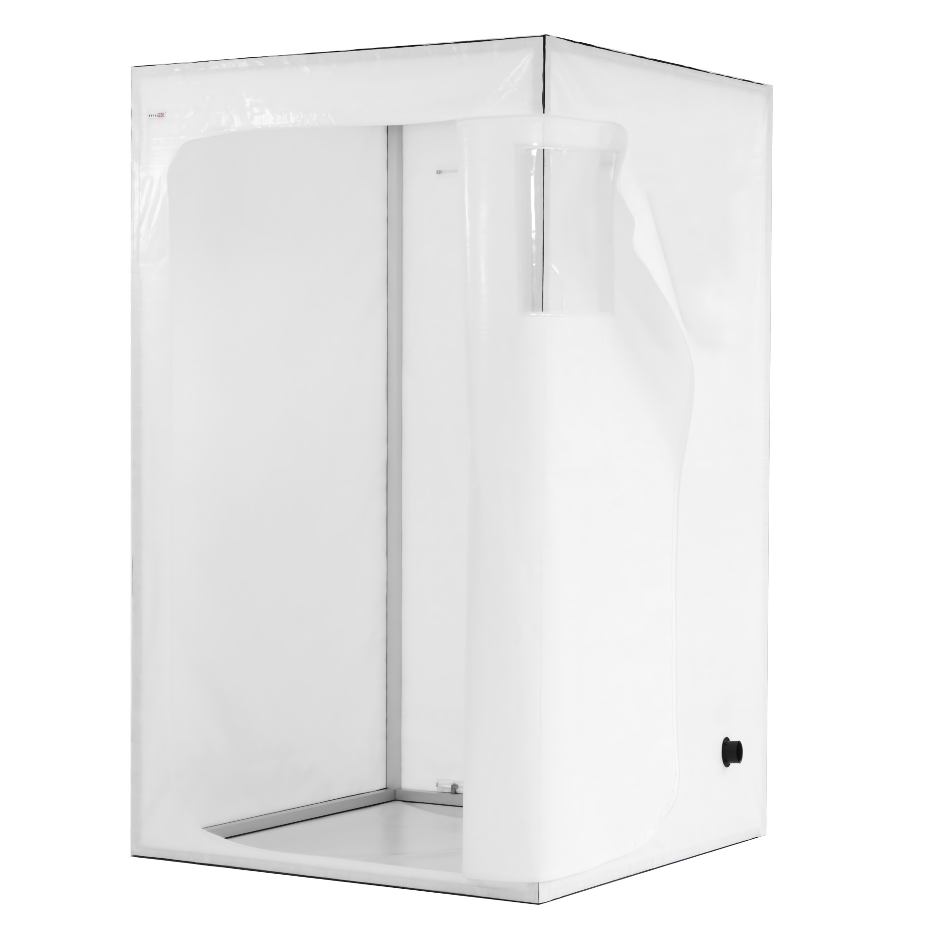 easyTEC Ein-Kammer-Schleuse als Personenschleuse aus schwer entflammbarem Material easyTEC Ein-Kammer-Schleuse als Personenschleuse aus schwer entflammbarem Material mit geöffneter Reißverschlusstür in C-Form